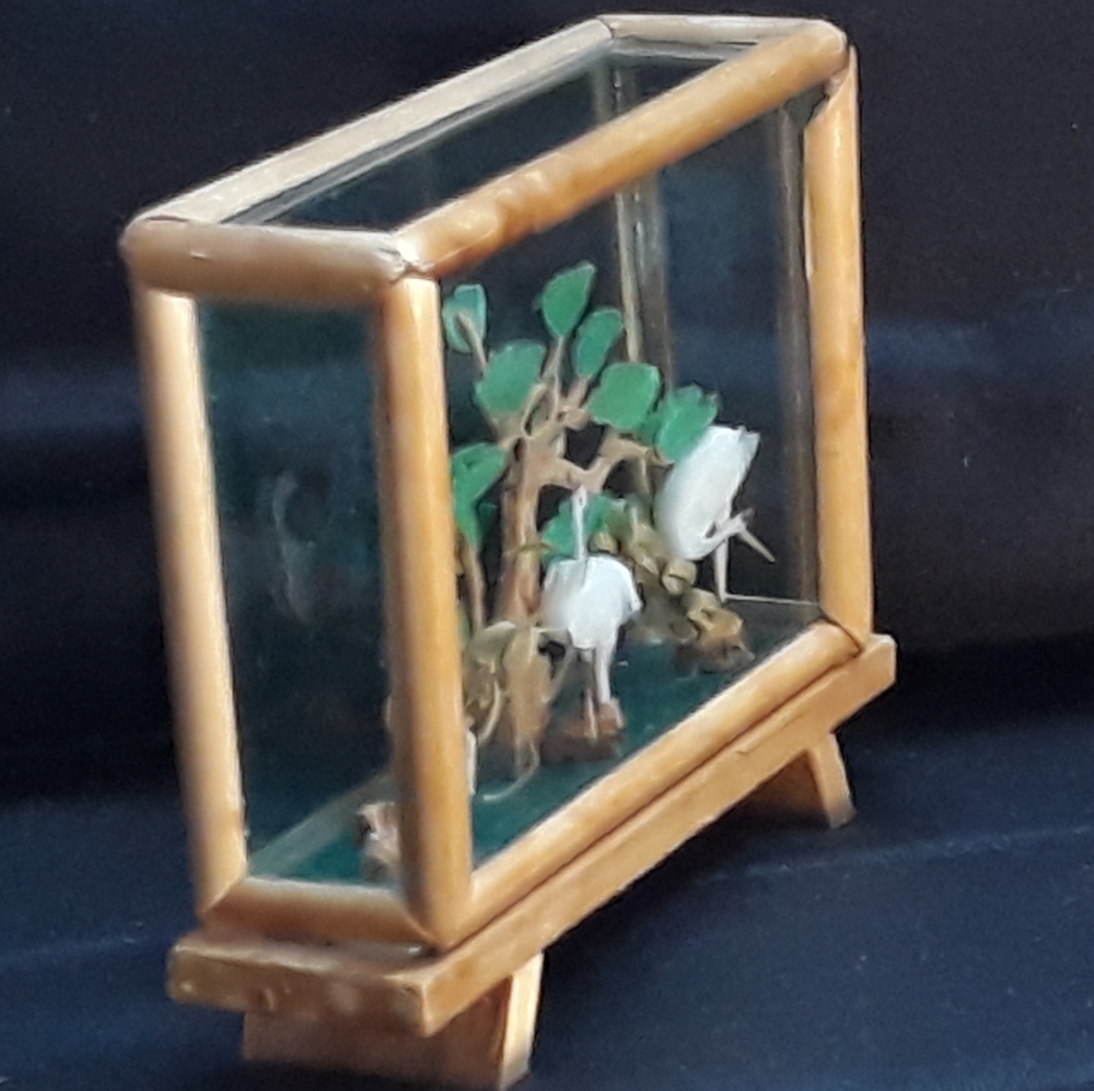 Vintage Miniature Chinese 3D Cranes Landscape Glass Bamboo Diorama Display - Picture 5 of 12